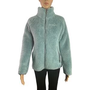 Columbia Women's Size Small Full Zip Warm Fleece Sherpa Jacket Zip Pockets Teal